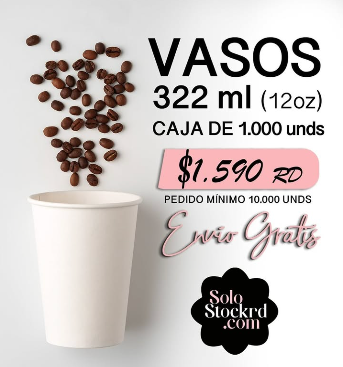 VASOS 322ML (12oz) CAJA DE 1000 UNIDADES