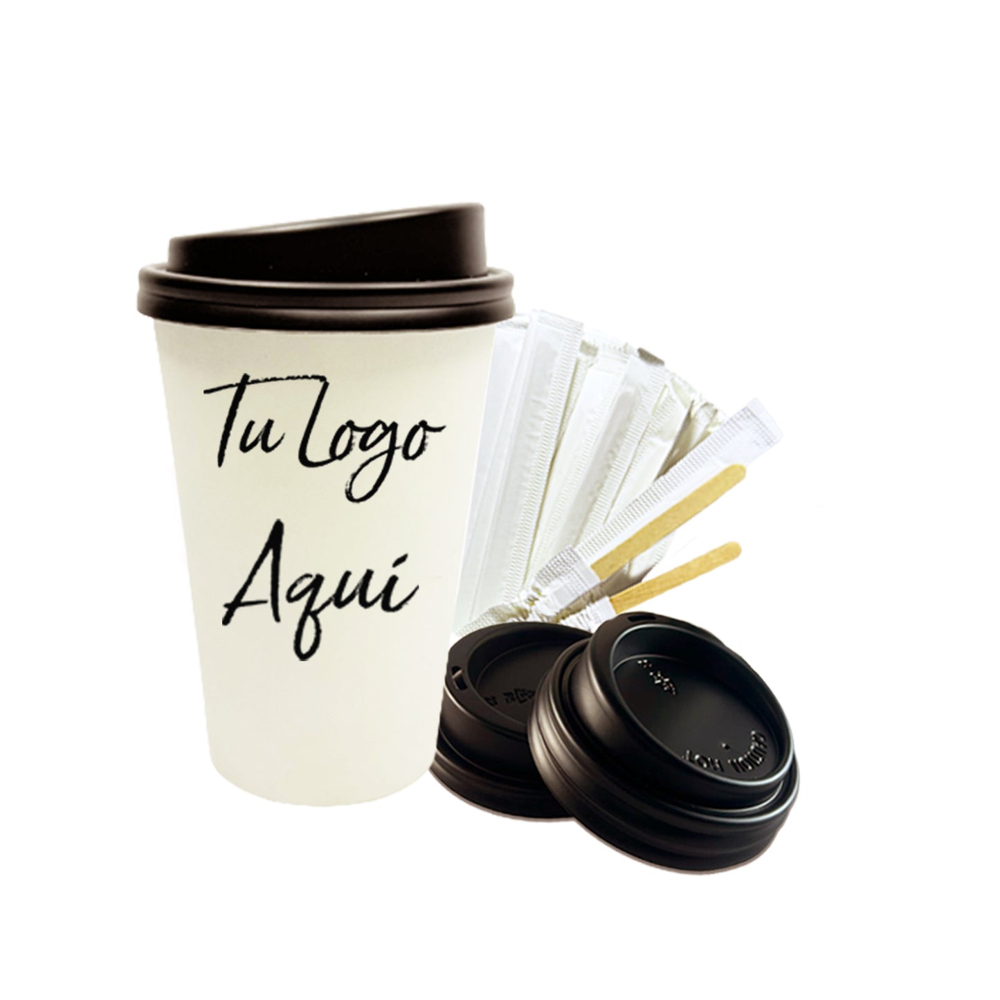 VASOS PERSONALIZADOS 12 OZ+TAPAS+AGITADORES